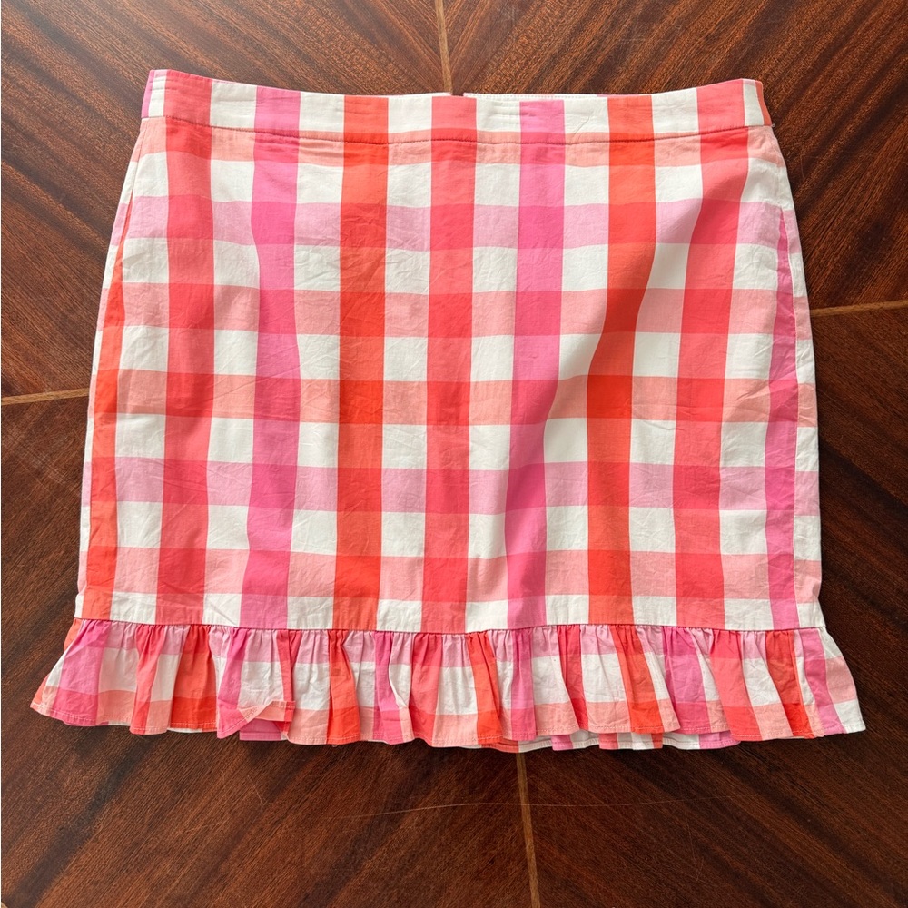 J. Crew Pink and White Gingham Mini Skirt